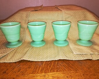 Set of 4 - McKee Footed Jadeite Cups