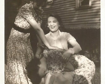 Vintage Photo "Time For A Spanking" Playful Women Black & White Found Vernacular Photo Paper Ephemera