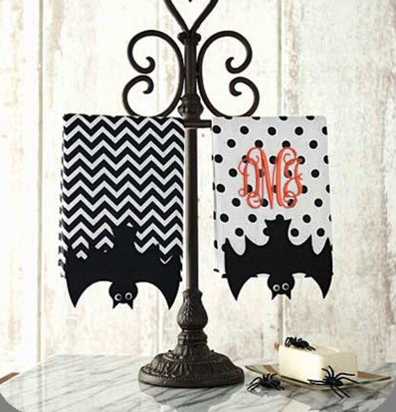 Monogrammed Halloween Towel Bat Chevron Fingertip Towel