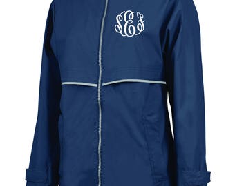 Charles River New Englander Monogrammed Rain Jacket Waterproof More Colors XS-3X Gray Mesh Lined Coat ~ Full Zip ~ Hooded