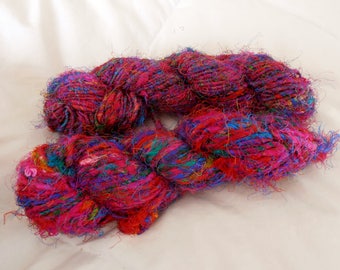 SALE 100 grams 1 skein recycled silk yarn knitting crochet craft embellishment yarn mixed multicolor