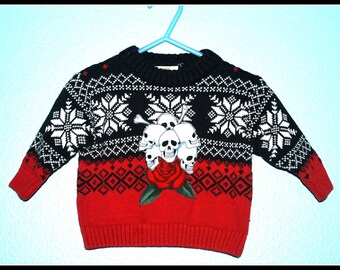 Boys Rockabilly Sweater with Skulls n Bones....size 3-6 months