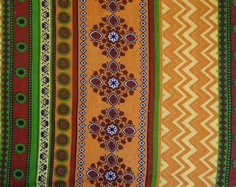 fabric, cotton, ethnic green and ochre