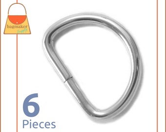1 Inch D Rings, Nickel Finish, 6 Pieces, Handbag Purse Bag Making Hardware Supplies, 1", RNG-AA084