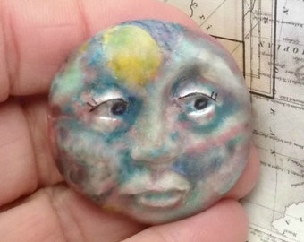 handmade Sun Face - Sun Cabochon - Ceramic cabochon bead, Sun Bead, clay cabochon , clay bead, OOAK jewelry supplies -necklace bead - # 121