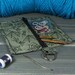 Stitch Marker Pouch; Square Zipper Pouch; gray with spiders and webs