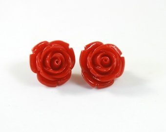 Roses earrings, Flower studs, Flower earrings, Red rose earrings