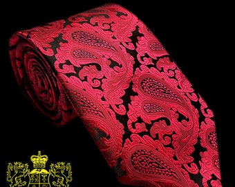 Red and Black Paisley Silk Tie