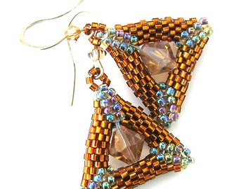 Triangle Earrings, Peyote Dangle Earrings, Earrings with Crystals - E2010-43
