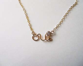 Oui Necklace Pendant with Chain - Solid 14K Gold, Gold Filled or Sterling Silver