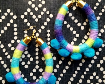 Pom Pom Hoops // Teal, Purple, Lime