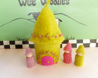 Gnome cottage Felted Wool Gnome Home peg dolls ready to ship