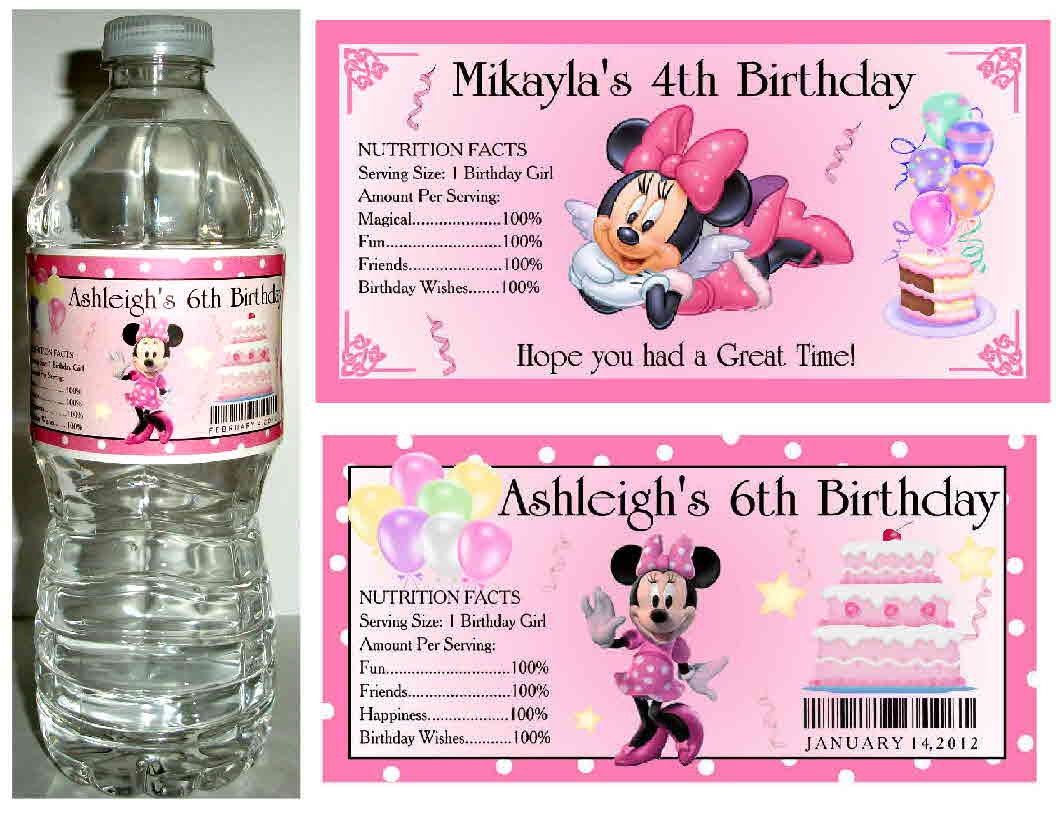 Download 20 Minnie Mouse Birthday WATER BOTTLE LABELS Half Wrap Yellowimages Mockups