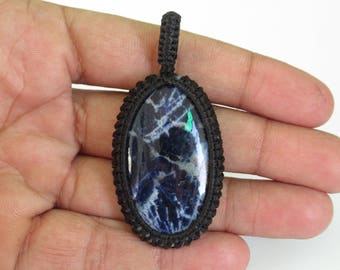 Sodolite Macrame Pendant semi precious gemstone pendant, Macrame Pendant sodolite gemstone 650