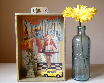 I Love New York Shadowbox - Found Object Assemblage