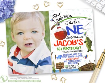 Fishing Invitation, Fishing Birthday Invitation, Fishing Party ,The Big One, O-Fish-Ally Birthday, Gone Fishing, Big 1, Photo Invite, DIY