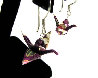 Peace Crane Earrings Purple Cranes on Sterling Silver Earwires