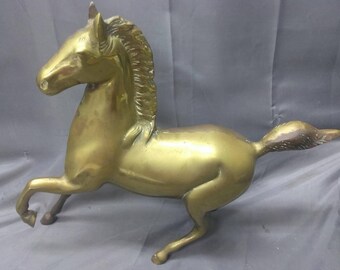 Old Vintage Brass Stallion Horse Equestrian Statue Yellow Brass Figure Figurine