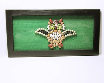HANDMADE WALL ART Owl Wall Decor Mixed Media Owl Wall Decor Bean Art Decorative Owl Art Original Handmade Owl Art