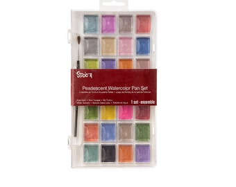 Studio 71 PEARLESCENT WATERCOLOR Paint Pan Set 28 Colors Pearls Metallics