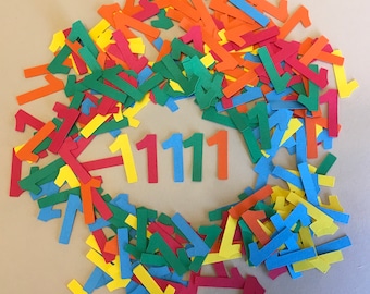 250 1 inch Blue, Red, Green, Orange and Yellow Number 1 Confetti Cricut Die Cuts