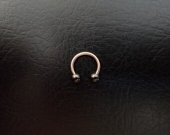 Rose Gold and Black Small Septum Horseshoe Ring 16g 5/16" 3/8" Daith Snug Orbital Helix Tragus Lip Ring 316lvm Steel