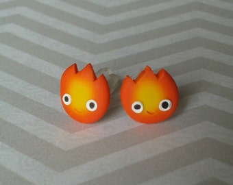 Howl's Moving Castle Calcifer Fire Post Earrings, anime jewelry