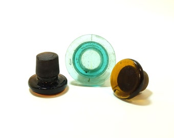 Vintage Soviet stopper for medical or laboratory bottle. Made in the USSR in 1960s. pale blue glass. set of 3 pcs laboratroy stopper