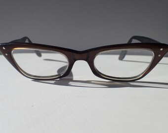 Bausch & Lomb Eyeglasses Frame Small Reading Glasses Rx Lens Vintage 1950s Horn Rim