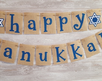 Happy Hanukkah Banner, Hanukkah Banner, Hanukkah Burlap Banner, Hanukkah Decor,