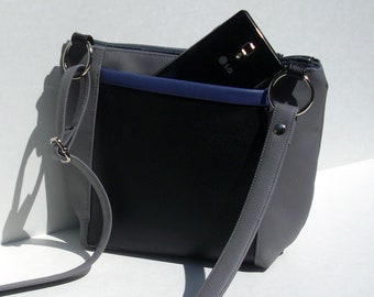 Sample Sale, Gray Crossbody Purse, Vegan Leather Handbag, Colorblock Bag, Sale Bag
