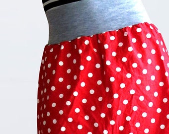 Red cotton midi skirt with polka dots in retro style, summer skirt, casual skirt, flared