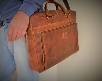 17 or 15 Inch Leather Satchel / Leather Laptop Bag / Vintage Leather Briefcase / Rustic Briefcase / Mens Briefcase Genuine Real Leather