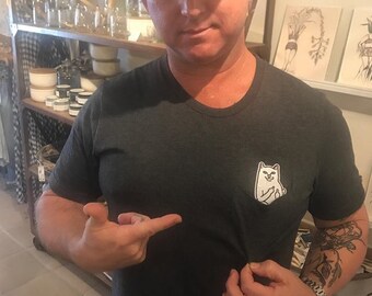 Rude Cat, Giving The Bird, Middle Finger Cat, Men's Pocket Tee, Fathers Day, Funny Gag Gift, Mens Gift, Dad, Uncle, Brother, The Jones House