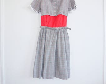 Vintage Plaid Belted Girl's Dress