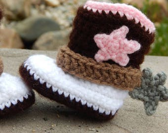 Newborn Cowgirl Boots; Western Baby Booties; Crocheted Cowboy Boots; Baby Shoes with Spurs; Handmade by Anna