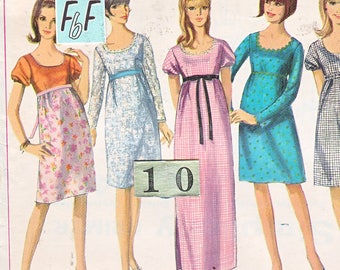 1960's Mod, Empire Waist dress Sewing Pattern/ Simplicity 6442 scoop neckline, fit and flare dress/ Size 10 Bust 32