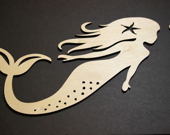 Mermaid Cutout Shape, Mermaid Silhouette, Laser Cut Mermaid Shape, Unfinished Wooden Shape, Mermaid Cake Topper