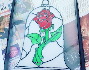 HANDMADE Rose stained glass style picture, beauty and the beast inspired