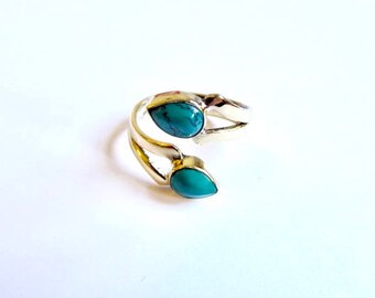 Adjustable Turquoise Amethyst Moonstone Gemstone Ring Brass, Handmade, Boho Rings, Tribal Jewellery Gift Boxed + Gift Bag , Free UK Delivery