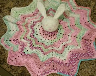 Rabbit lovey on large 12 point star blanket