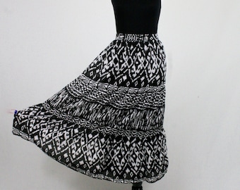 1980s India Cotton Black and White Tiered Skirt