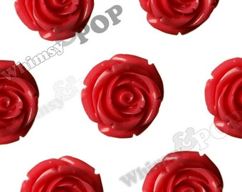 Large Red Rose Beads, Flower Beads, 21mm Flower Beads, Drilled Flowers (R7-079)