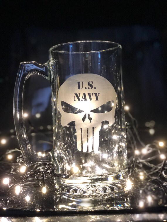us navy punisher skull oversized glass beer mug stein