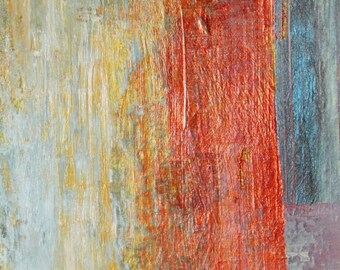 Abstract Painting, Small Original Acrylic Wall Art, Rust, Gray, Blue, and Gold, Fine Modern Art 8" x 10" Matted Art