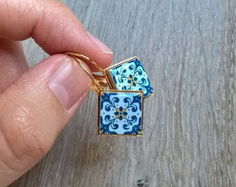 Portugal azulejo earrings, Portuguese tiles, Portugal, azulejo jewelry, tile earrings, Portuguese jewelry, vacations gift, Portugal souvenir