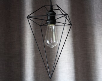 Industrial Design Diamond Shape Pendant Light Noir Black or Stainless Steel