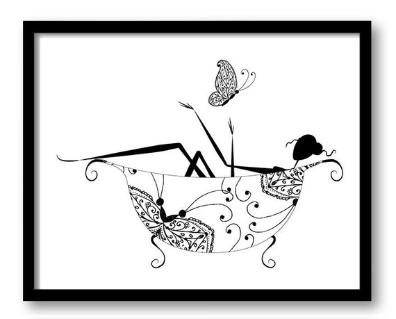 Black white bathroom decor bathroom print silhouette butterfly Black white bathroom decor bathroom print silhouette butterfly