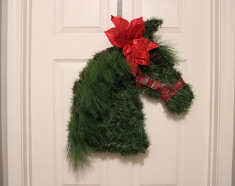 Horse Head Wreath, Christmas Wreath, Holiday Decor, Horse Decor, Equine Decor, Equine Wreath, Housewarming Gift