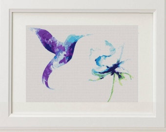 modern Colourful Hummingbird cross stitch pattern Modern Bird Easy cross stitch Beginners Animals xstitch PDF Instant Download